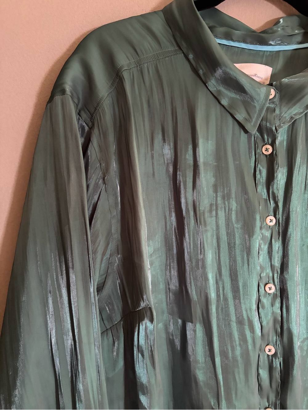 Button-Front Satin Blouse in Teal - Picture 5 of 13